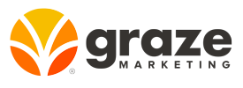 Graze Marketing logo featuring a stylized orange and yellow leaf design alongside the brand name in bold black text